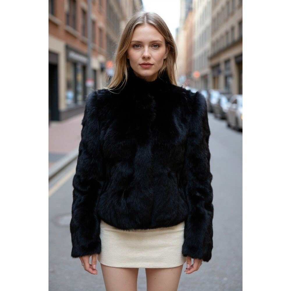 Vintage Bermans Black Dyed Rabbit Fur Coat Size M Luxury City Classic Mob Wife